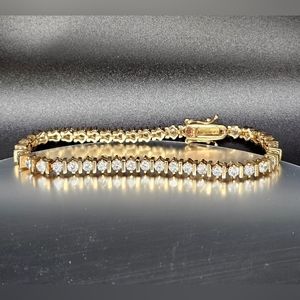 Gold plated over 925 sterling silver CZ round crystal bracelet classic gift